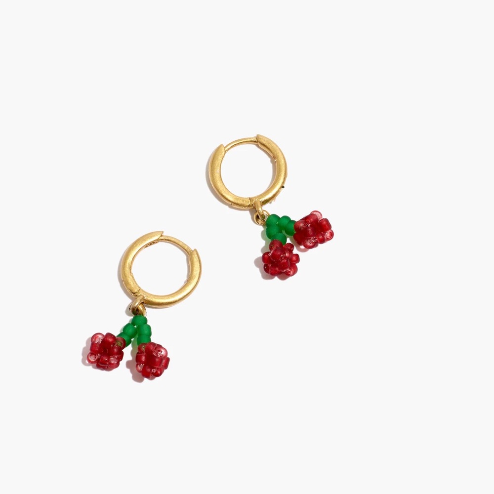 Madewell Beaded Cherry Huggie Hoop Earrings